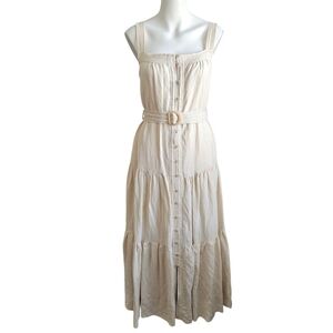 Mon Renn Kinetic Button Front Midi Dress In Cream Size XS Cottagecore